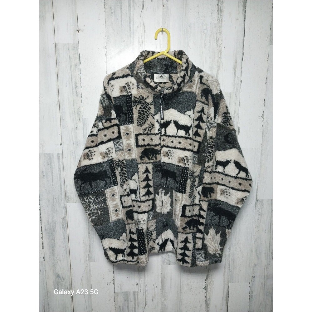 VTG Black Mountain Fleece Jacket Mens Size XL Bear Wolf Moose